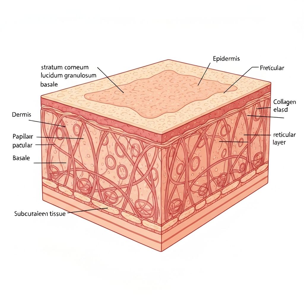 Schemat budowy skóry w różnych etapach